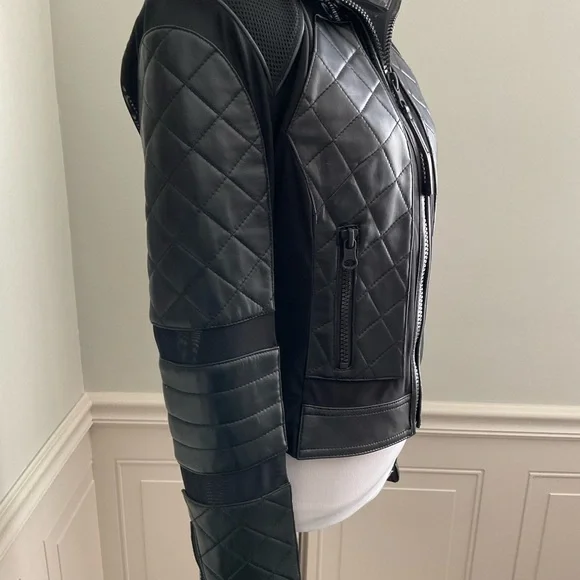 BLANC NOIR Leather and Mesh Moto Jacket NWOT  size small - Picture 7 of 16